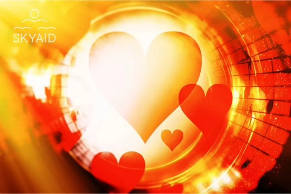 Ilustración simbólica de corazones irradiando luz, representando el corazón como templo del servicio y del descubrimiento.