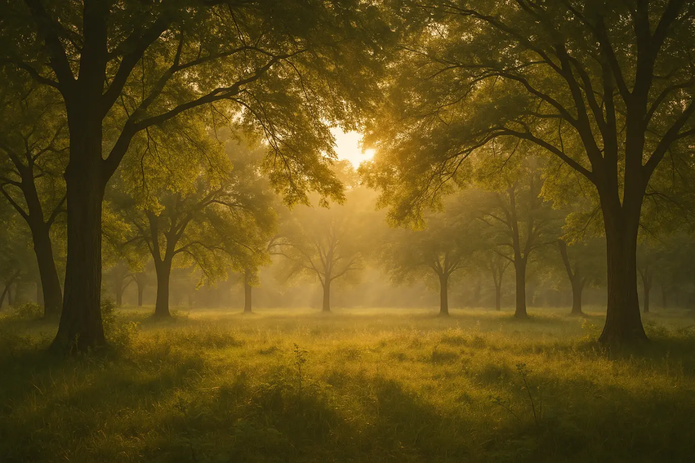 Bosque sereno al amanecer que evoca la fuerza silenciosa del alma
