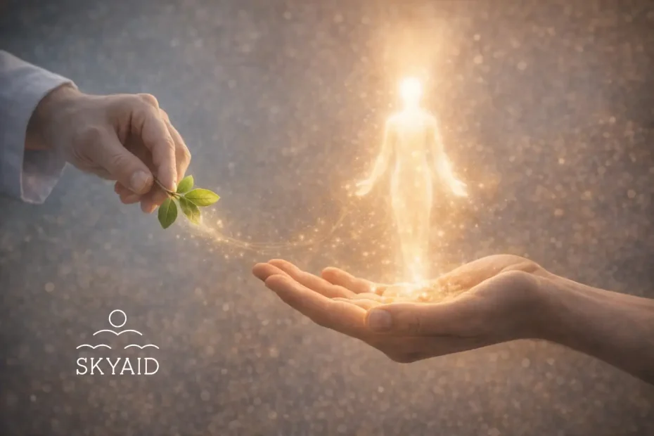 sanación desde la humildad y la confianza en el espíritu representada como integración respetuosa entre técnica y presencia