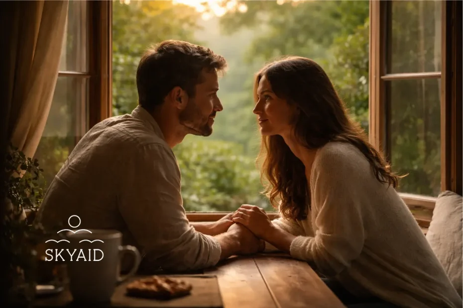 pareja compartiendo un momento íntimo mientras recibir amor sin huir transforma el vínculo en una experiencia de apertura emocional