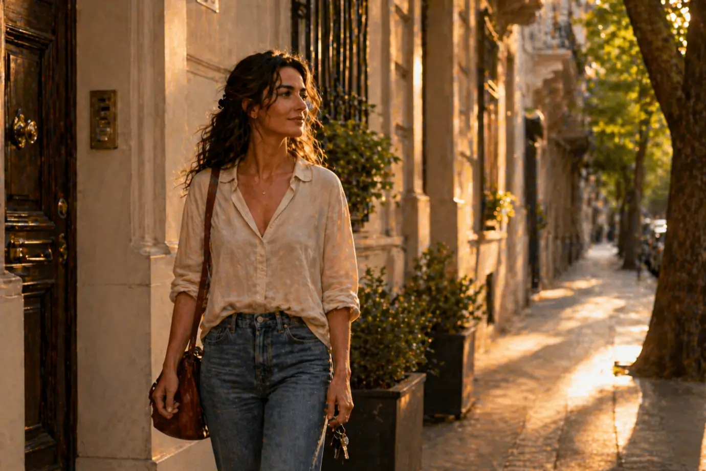 mujer caminando sola con llaves en la mano representando el amor como riesgo sagrado tras una decisión interior