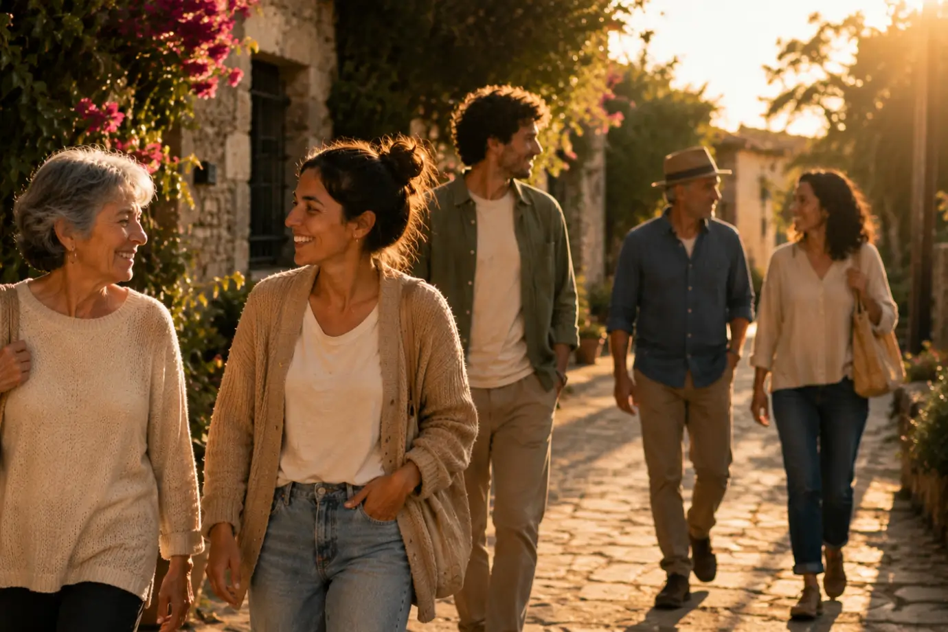 Personas de distintas edades paseando juntas y disfrutando de un momento cotidiano